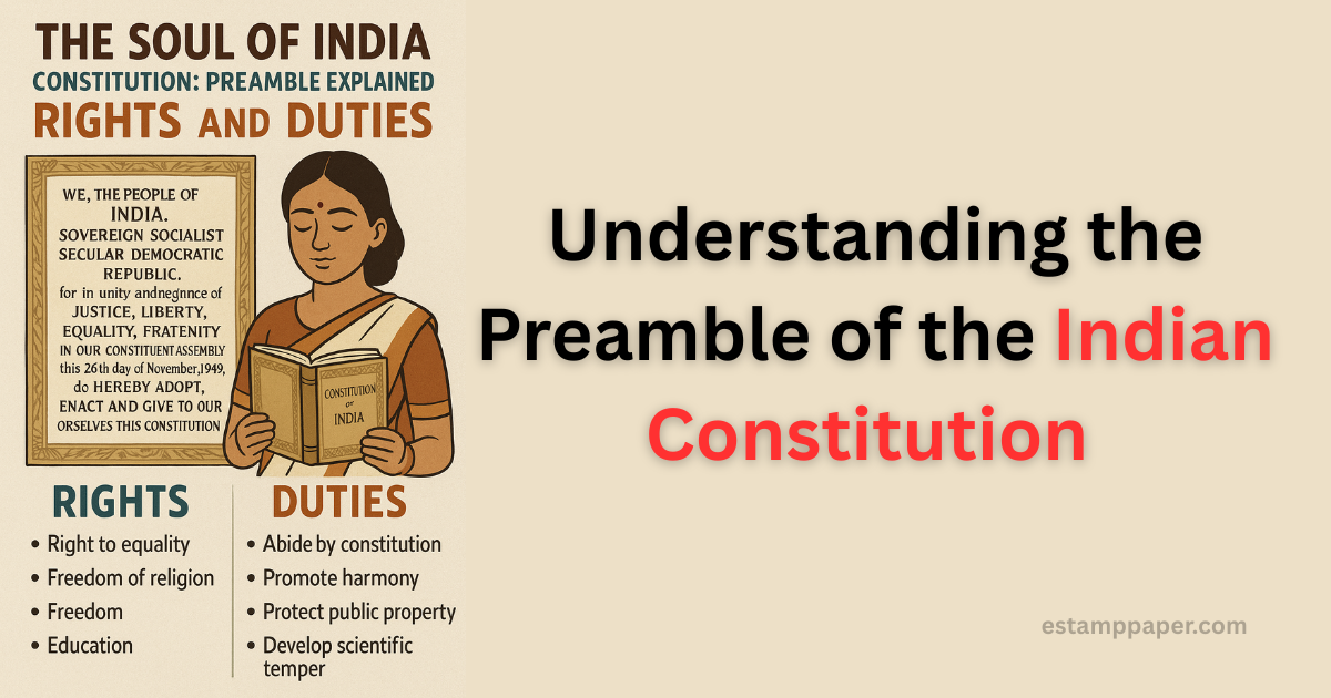Preamble of the Constitution of India written on original Constitution book with Indian flag