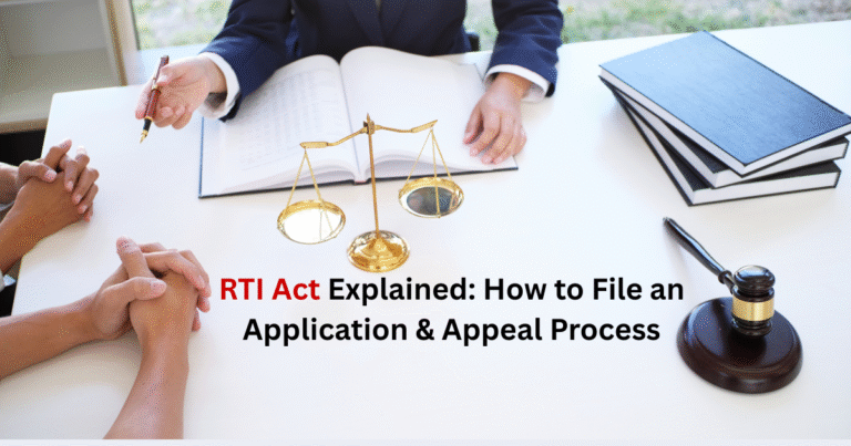 Citizen submitting RTI application form at government office counter.